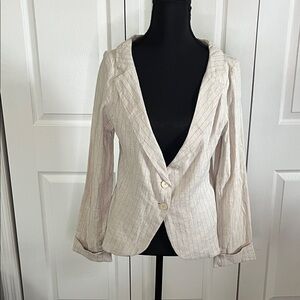 Lilith Women's Linen Blend Cream Tan Pin Striped Blazer Size M/40 medium